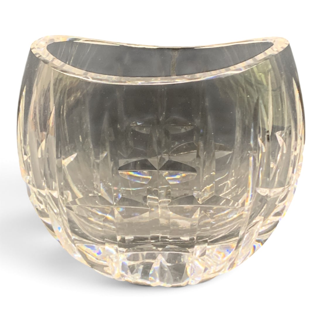 Waterford Crystal Ellipse Cut Crystal Vase: Waterford Crystal Ellipse Cut Crystal Vase Featuring Vertical And Horizontal Cuts With An Oval Rim Marked On Bottom: Waterford - 4 1/2" Tall