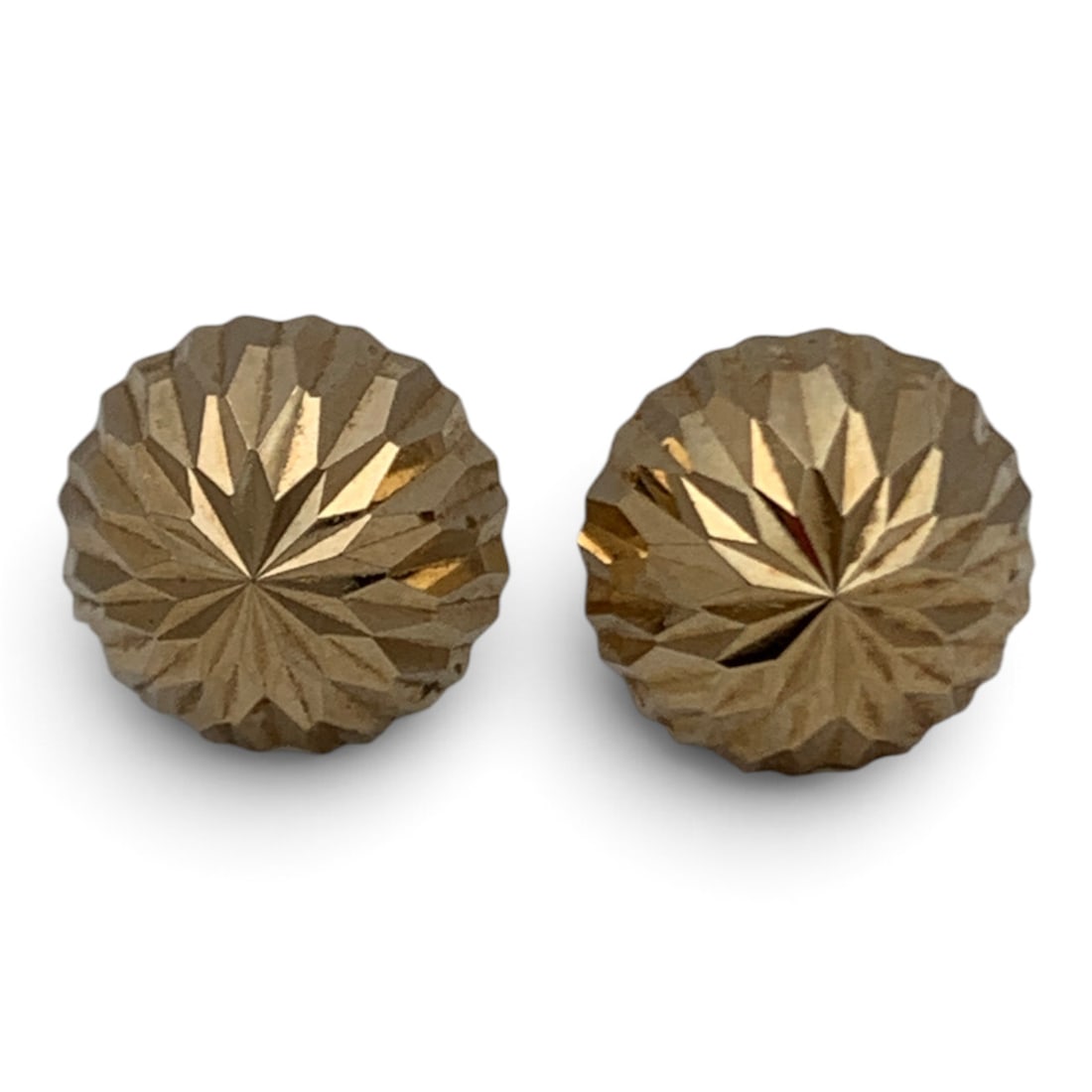 Pair Of 14k Yellow Gold Earrings: Pair Of 14k Yellow Gold Earrings With An Etched Design Marked: 14k - 3/8" Diameter - 0.6 Dwt