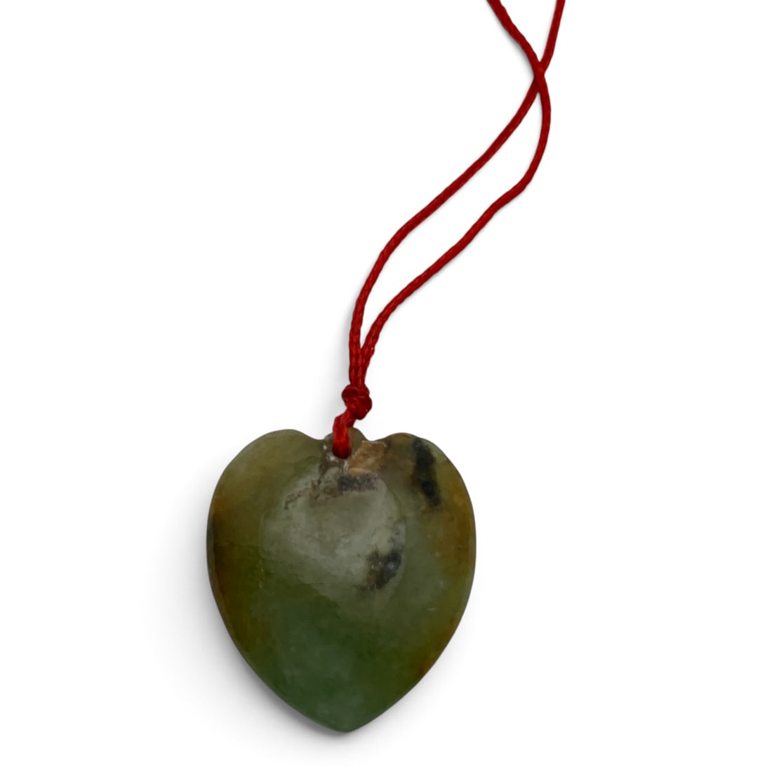 Carved Green Jade Heart Bracelet: Carved Green Jade Heart Pendant On A Red Cord 3 1/2" Length Including Cord