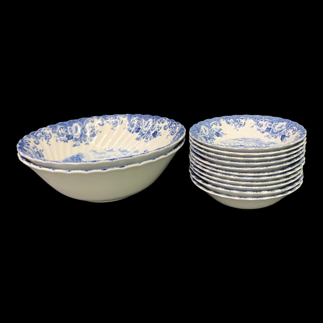 13 Johnson Bros. Blue Transferware Plates - 6