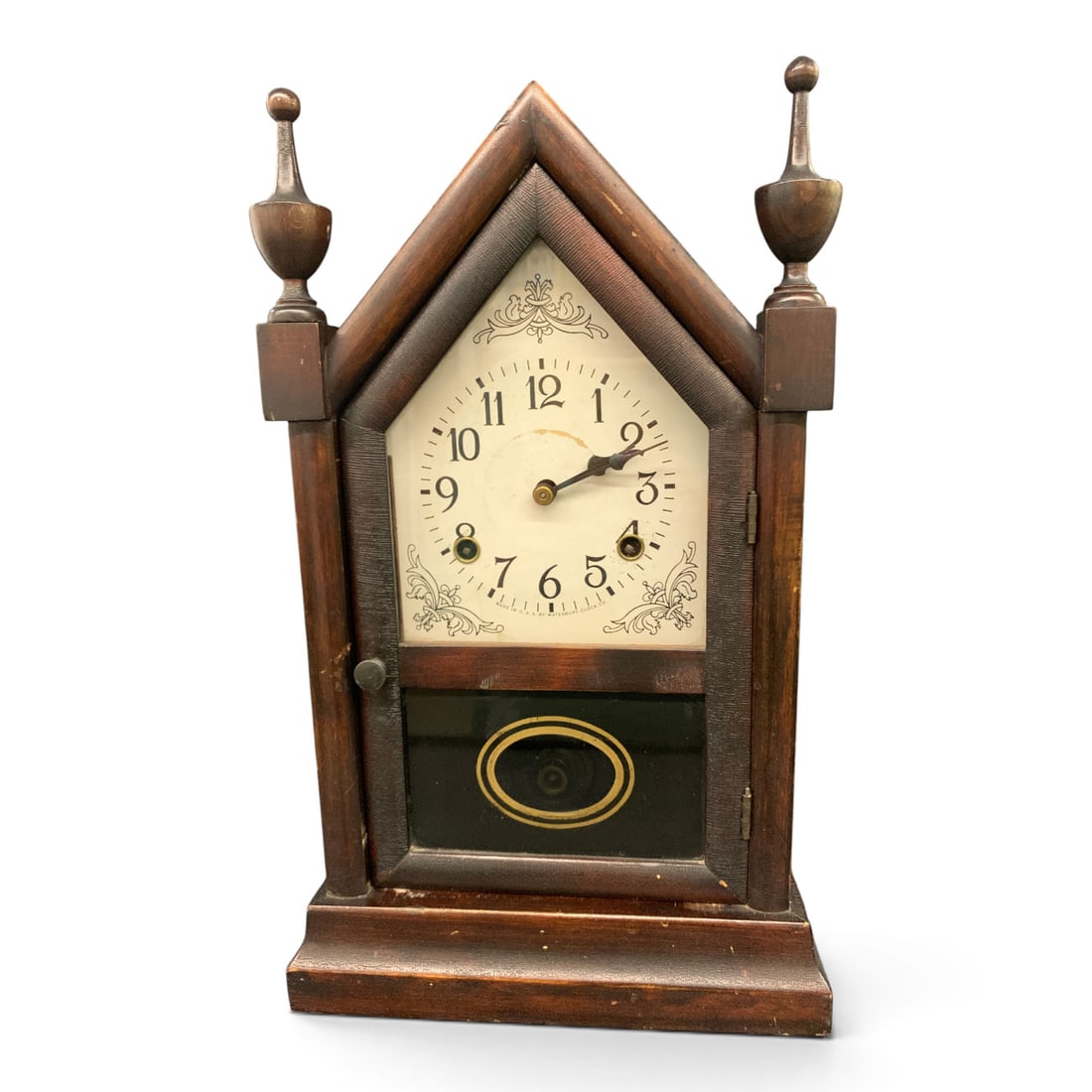 Antique Waterbury Sharp Gothic Steeple Clock: Antique Waterbury Sharp Gothic Steeple Clock Marked On Face: Made In Usa By Waterbury Clock CoMarked On Clock: 21515 1/4" TallIncludes Key
