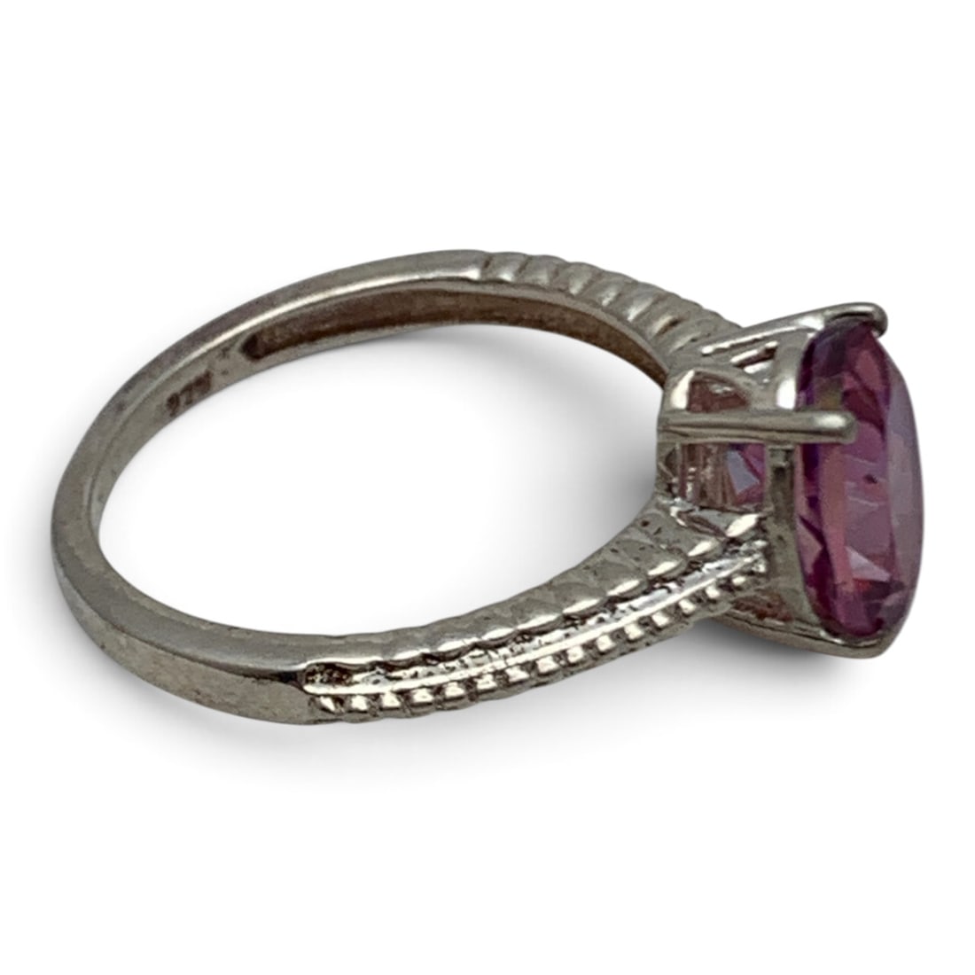 Sterling Silver Ring With Solitaire Pink Stone - 4