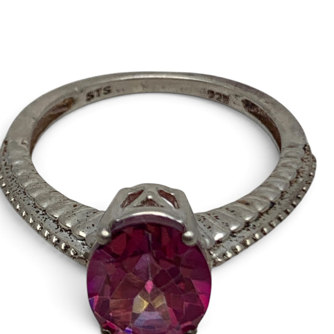 Sterling Silver Ring With Solitaire Pink Stone - 5