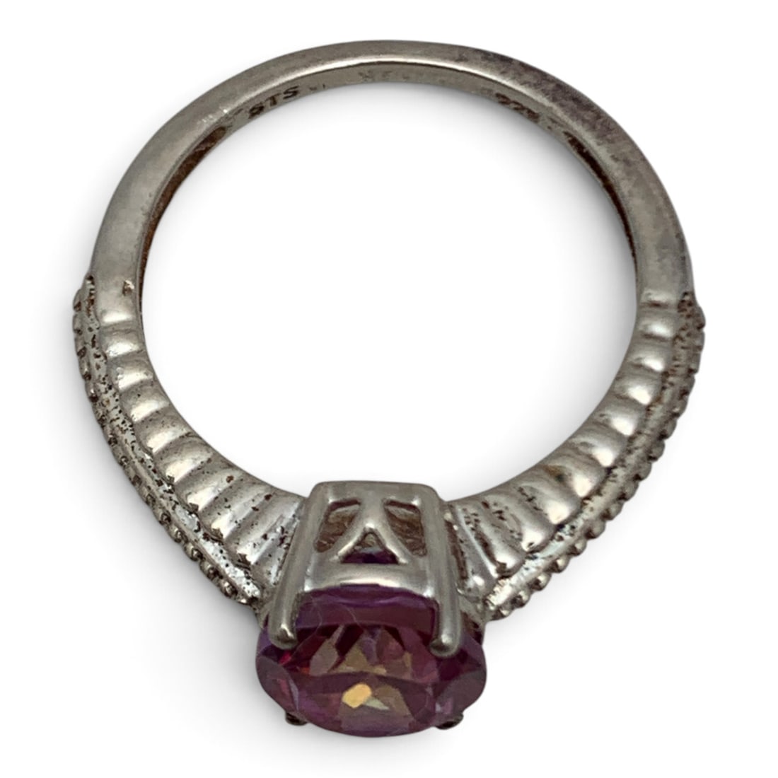 Sterling Silver Ring With Solitaire Pink Stone - 6