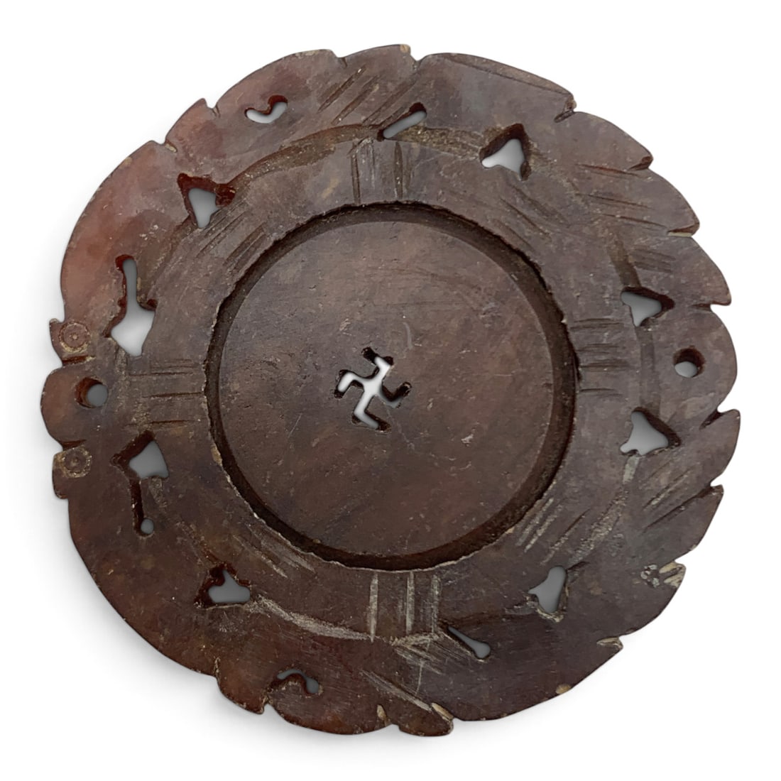 Vintage Carved Brown Jade Pendant: Vintage Brown Jade Pendant Featuring Intricate Carved Designs 2" Long