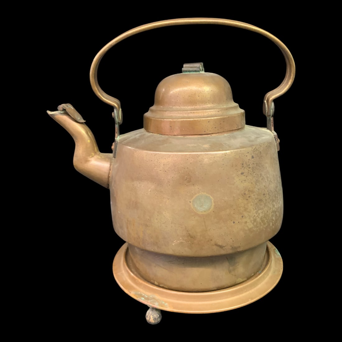 Vintage C. T. Persson Copper Kettle: Vintage C. T. Persson Copper Kettle With A Domed Lid, Curved Handle, And Matching Footed Warmer BaseMarked: C. T. Persson, Fredriksfors11" Tall