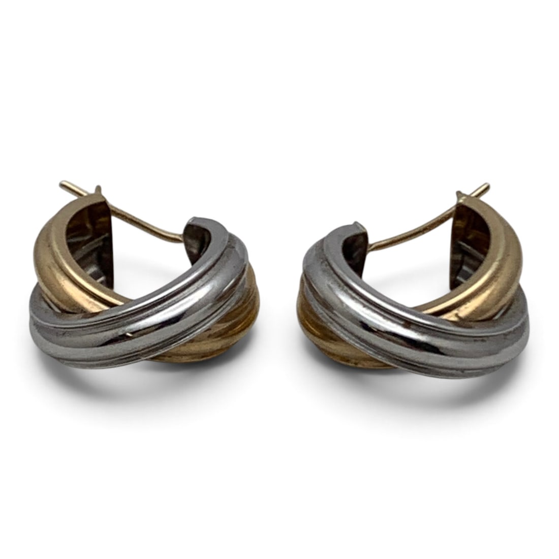 Pair Of 14k Two Tone Gold Hoop Earrings: Pair Of 14k Yellow & White Gold Hoop Earrings Marked: 14k - 3/4" Long - 1.5 Dwt