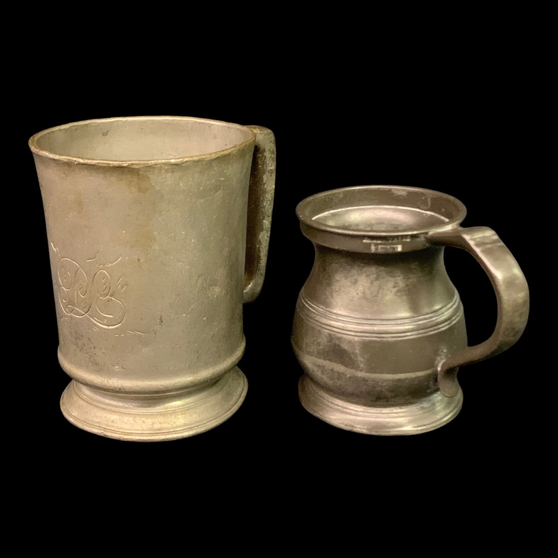 2 Vintage Pewter Mugs: 2 Vintage Pewter Mugs3 5/8" & 4 7/8" Tall
