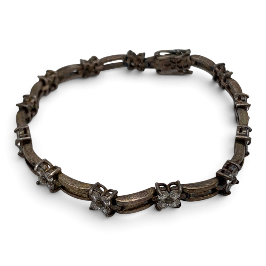 Vintage Sterling Silver & Clear Stone Bracelet (1 of 6)