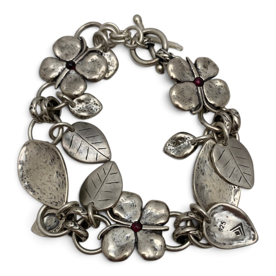 Sterling Silver Flower Bracelet With Pink Stones: Sterling Silver Flower Bracelet Featuring Pink Stones Marked: 925 - 8" Long - 29.4 Grams