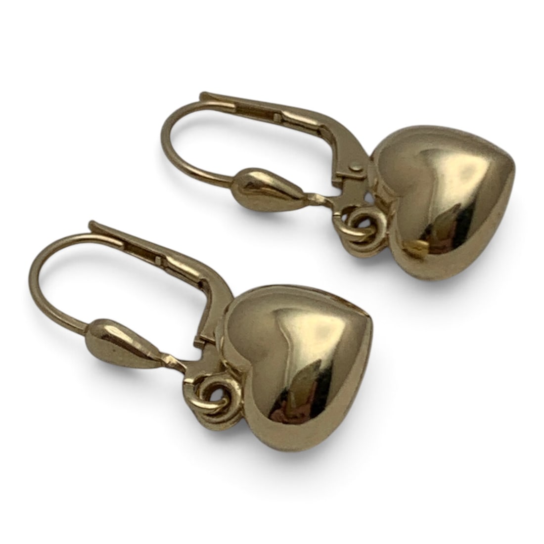 Pair Of 14k Yellow Gold Italian Heart Earrings: Pair Of 14k Yellow Gold Italian Dangle Heart Earrings Marked: 585 - 1" Long - 1.1 Dwt