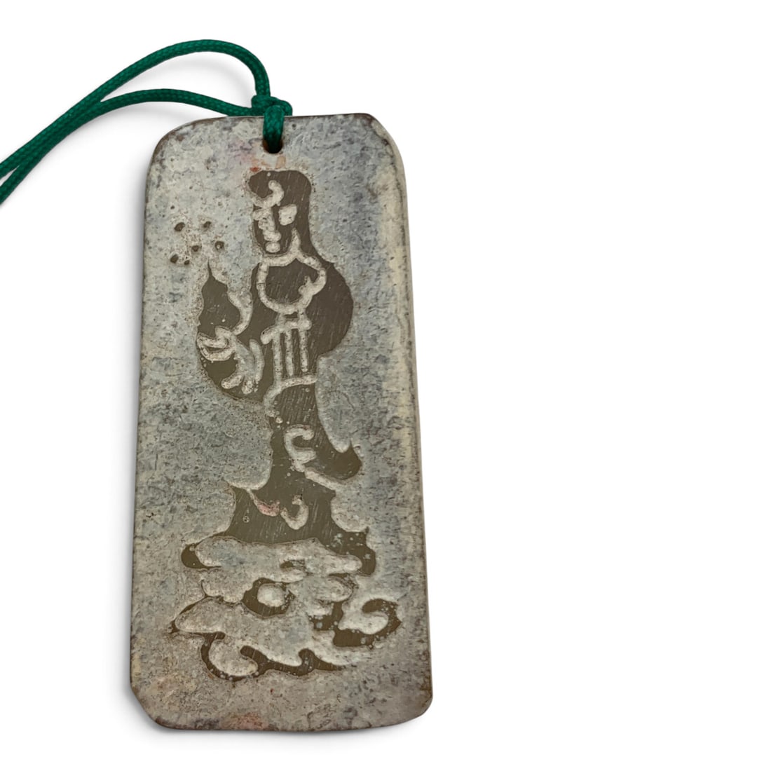 Light Colored Carved Hard Stone Pendant: Light Colored Carved Hard Stone Pendant On A Green Cord 2" Long Excluding The Cord