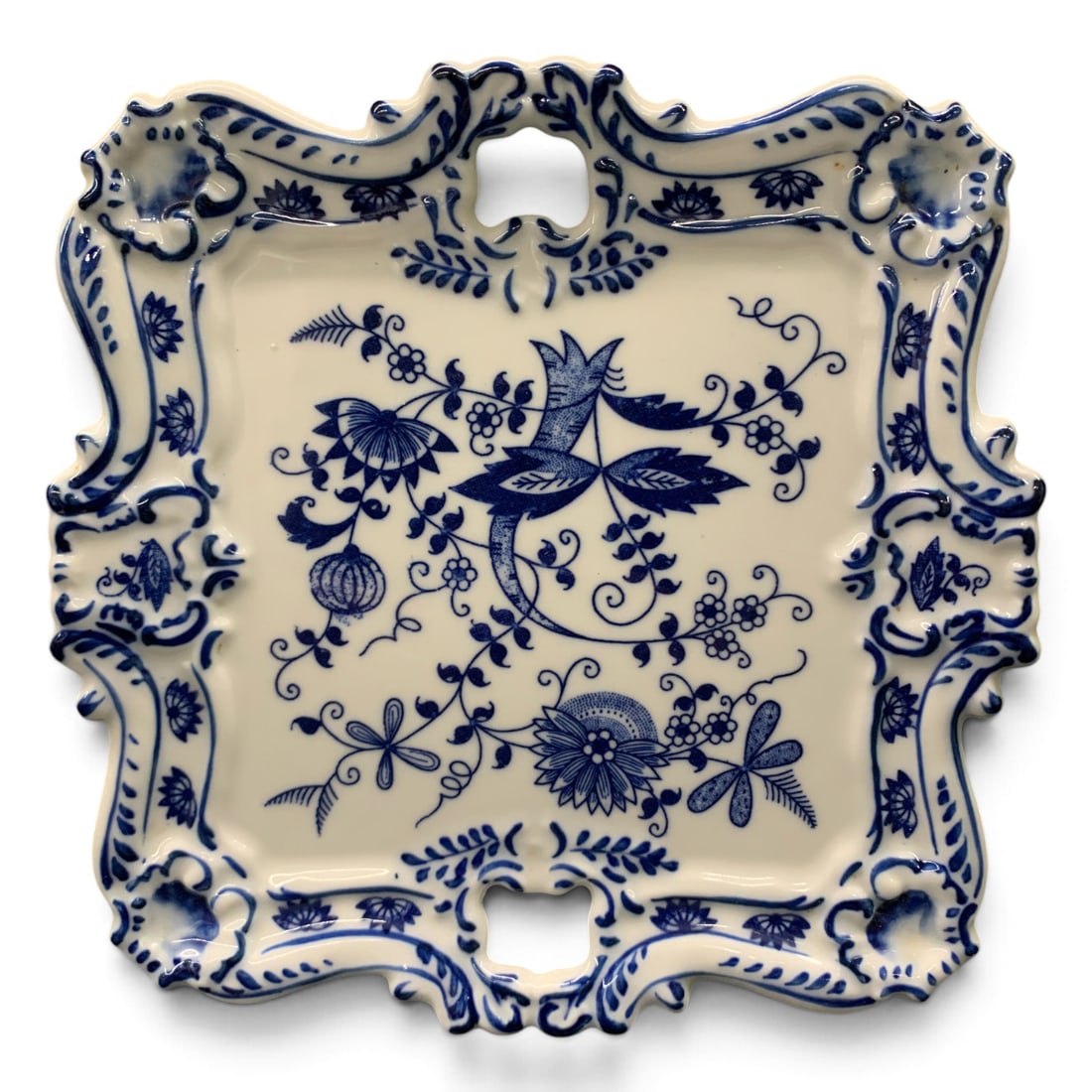 Vintage Blue Danube Japan Pocelain Square Tray: Vintage Blue Danube Japan Pocelain Square Handled Serving Tray Featuring A Blue And White Blue Onion Floral Pattern8 1/8" X 8 1/8"