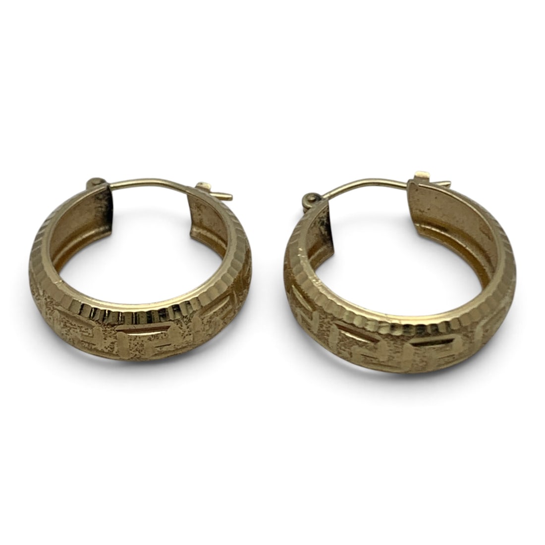 Pair Of 14k Yellow Gold Hoop Earrings: Pair Of 14k Yellow Gold Hoop Earrings Featuring A Textured Design Marked: 14k - 7/8" Long - 2.4 Dwt