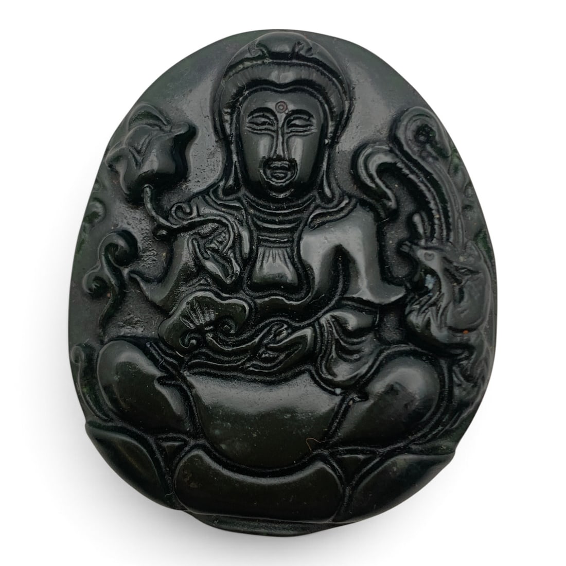 Vintage Dark Green Jade Pendant: Vintage Dark Jade Pendant Featuring A Seated Figure 1 7/8" Long