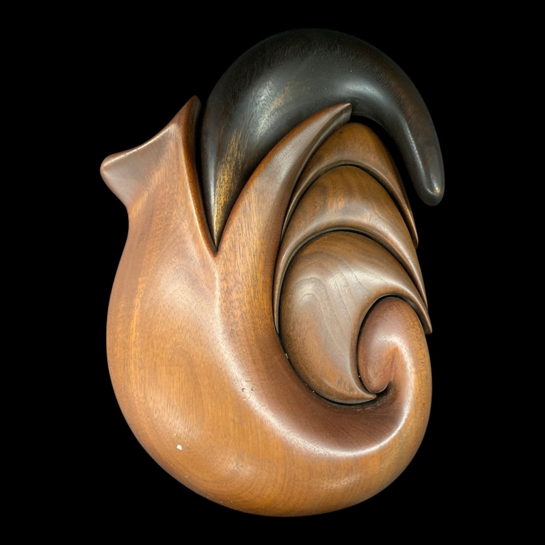 Hand Carved Wooden Sculpture: Hand Carved Wooden Sculpture Featuring Contrasting Wood Grain Held Together With Wooden Pins10 1/2" X 15"