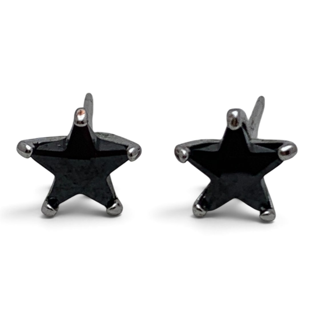 Pair Of Silver & Black Stone Star Earrings: Pair Of Silver Earrings Featuring A Black Stone In A Star ShapeTests Silver - 3/8" Long - 1.8 Grams