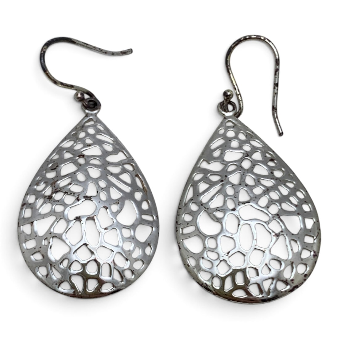Pair Of Sterling Silver Dangle Earrings: Pair Of Sterling Silver Dangle Earrings With An Open Work Design Marked: 925 - 2" Long - 5.1 Grams
