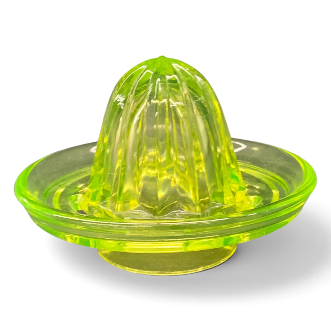 Vintage Uranium Glass Juicer: Vintage Uranium Glass Juicer 3 3/4" Tall - 5 1 /2" Diameter
