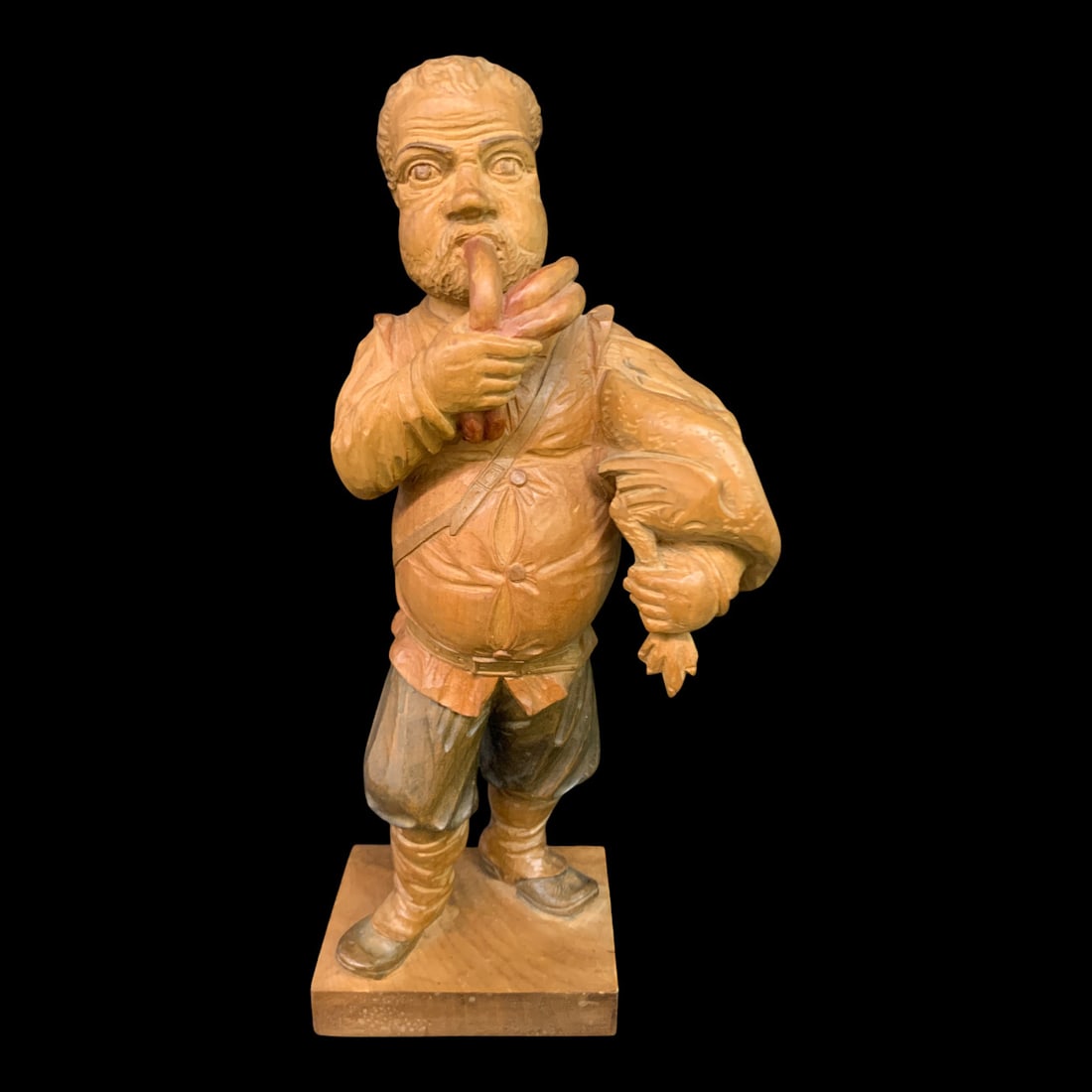 Signed Ouro Vintage Hand-carved Wooden Figurine: Signed Ouro Vintage Hand-carved Wooden FigurineCarved Signature On Base: Ouro, Espana14" Tall