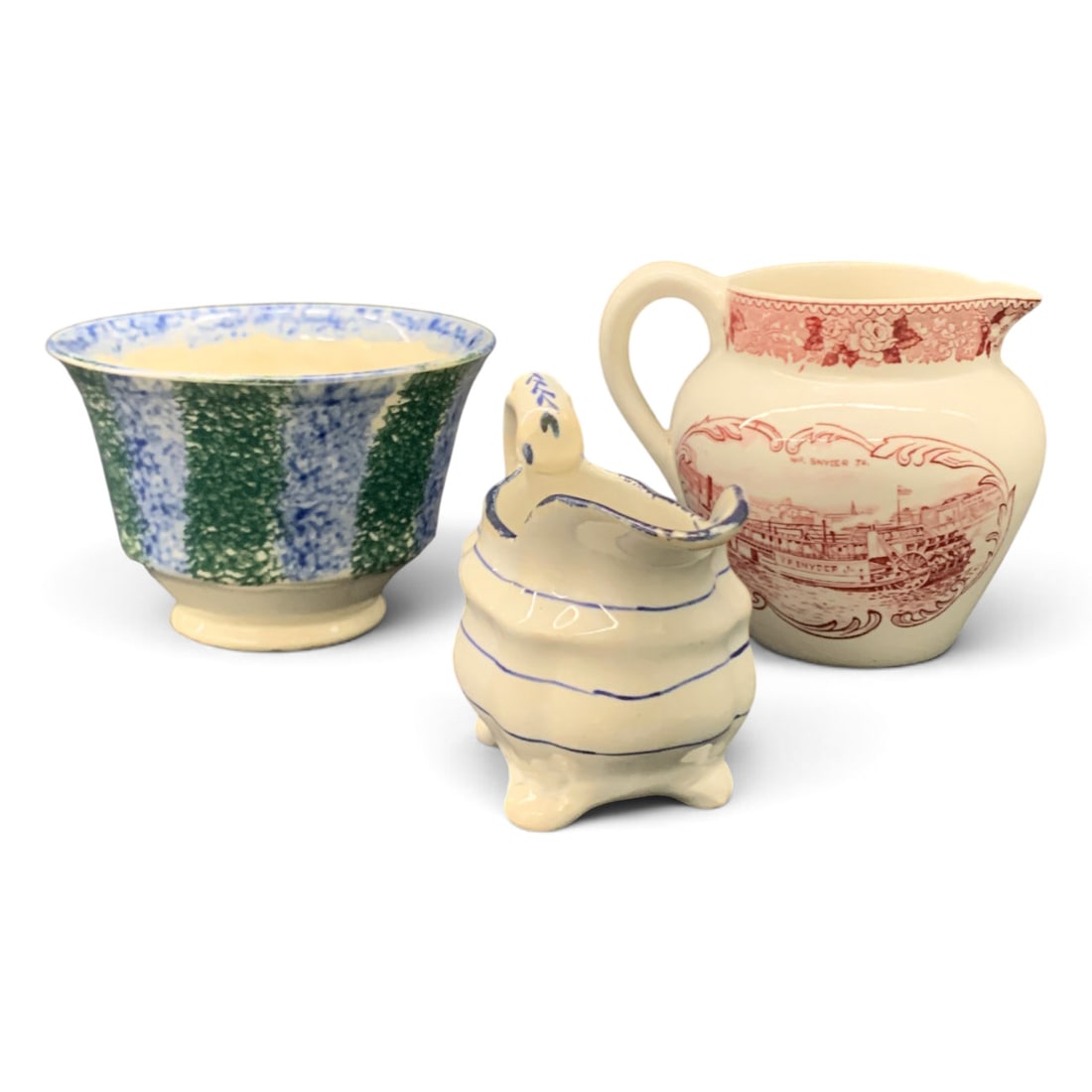 3 Ceramic Items: 3 Ceramic Items Including 2 Creamers And 1 Cup2 1/4" - 3 1/8" Tall