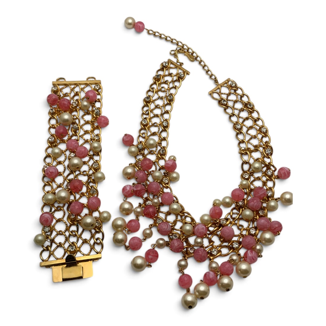 Vintage Hobe Pink Bead & Faux Pearl Jewelry Set (1 of 4)