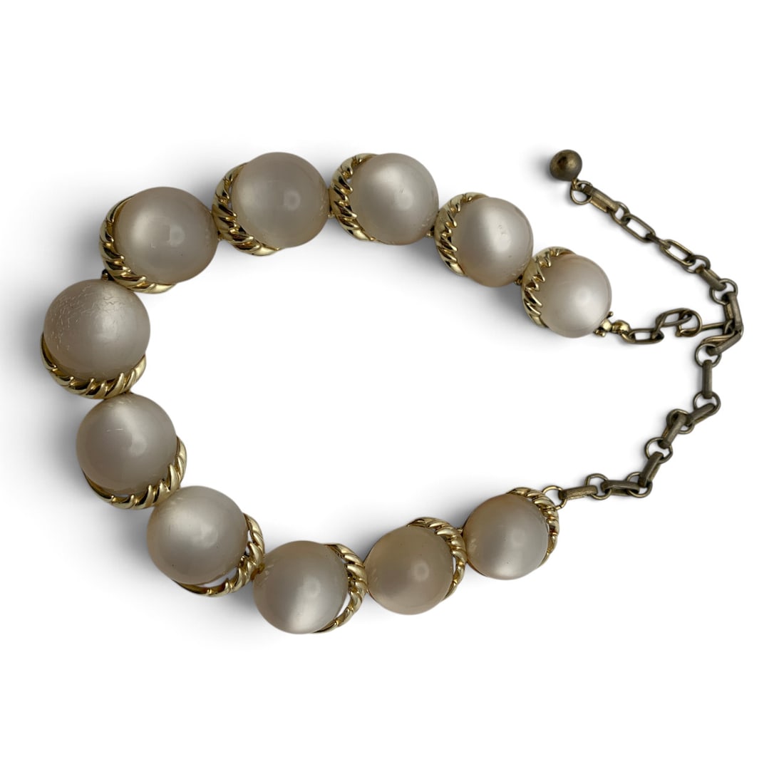 Vintage Coro Gold Tone & Faux Pearl Bracelet: Vintage Coro Gold Tone Fashion Bracelet Featuring Faux Pearls Marked: Coro - 17 1/4" LongOne Faux Pearl Shows Some Crazing
