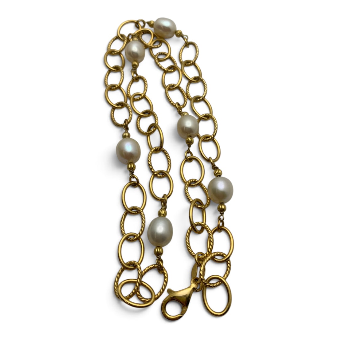 Sterling Silver & Pearl Italian Gold Tone Necklace: Sterling Silver Gold Tone Italian Necklace Featuring White Pearls Marked: 925 - 20 1/2" Long - 22.6 Grams