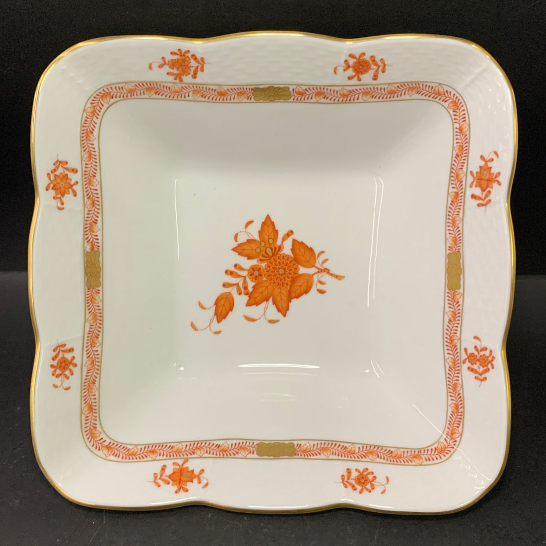Herend Chinese Bouquet Rust Square Dish: Herend Square Dish In The Chinese Bouquet Rust Pattern With Hand Painted Floral MotifsMarked On Bottom: Herend Hvbgary, Hand Painted8 1/2" Diameter