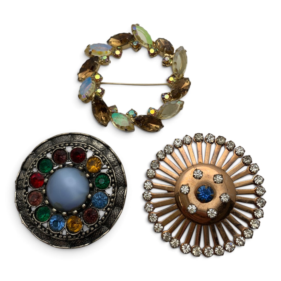 3 Vintage Rhinestone Brooches: 3 Vintage Brooches Featuring Rhinestones Approx. 2" Long
