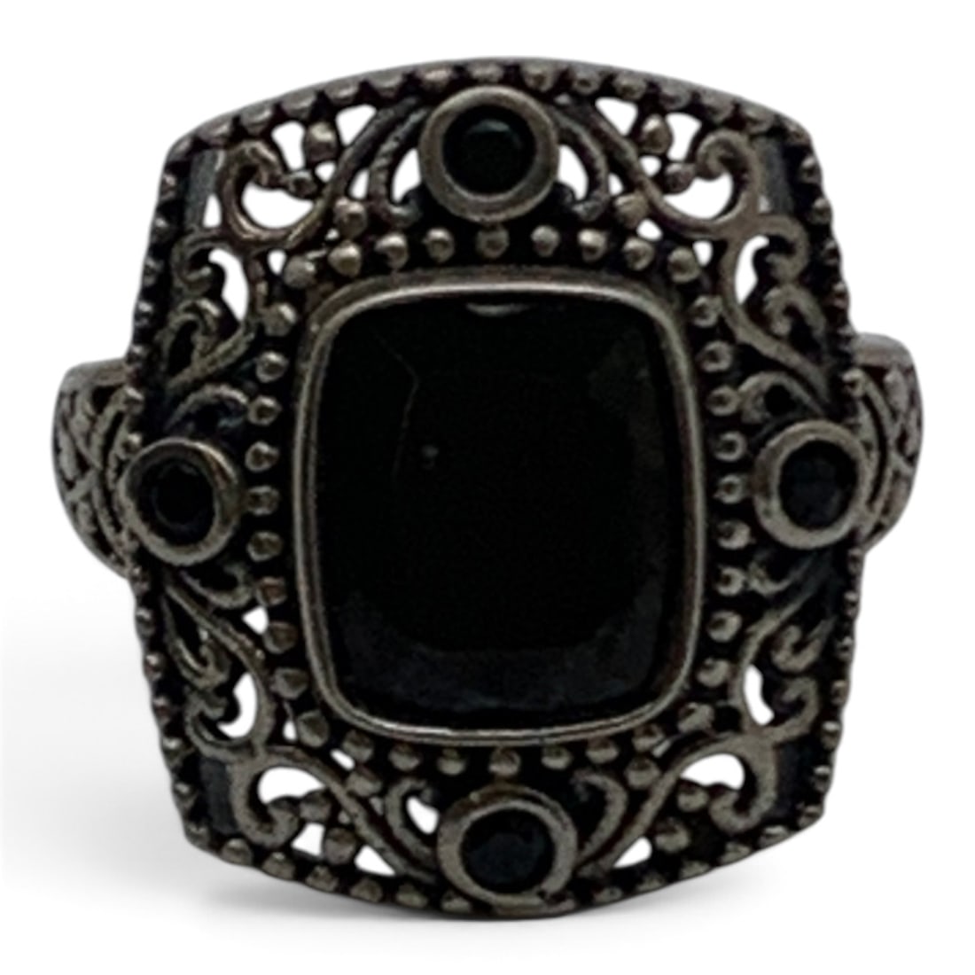 Vintage Silver & Black Stone Ring