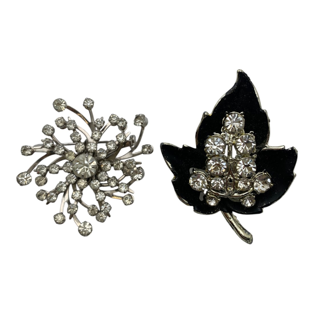 2 Vintage Rhinestone Brooches: 2 Vintage Brooches Featuring Clear Rhinestones 2" & 2 1/2" Long