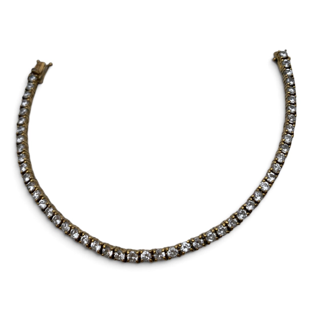 Sterling Silver & Clear Stone Gold Tone Bracelet: Sterling Silver Gold Tone Bracelet Featuring Round Cut Clear Stones Marked: 925 - 7 1/2" Long - 12.4 Grams