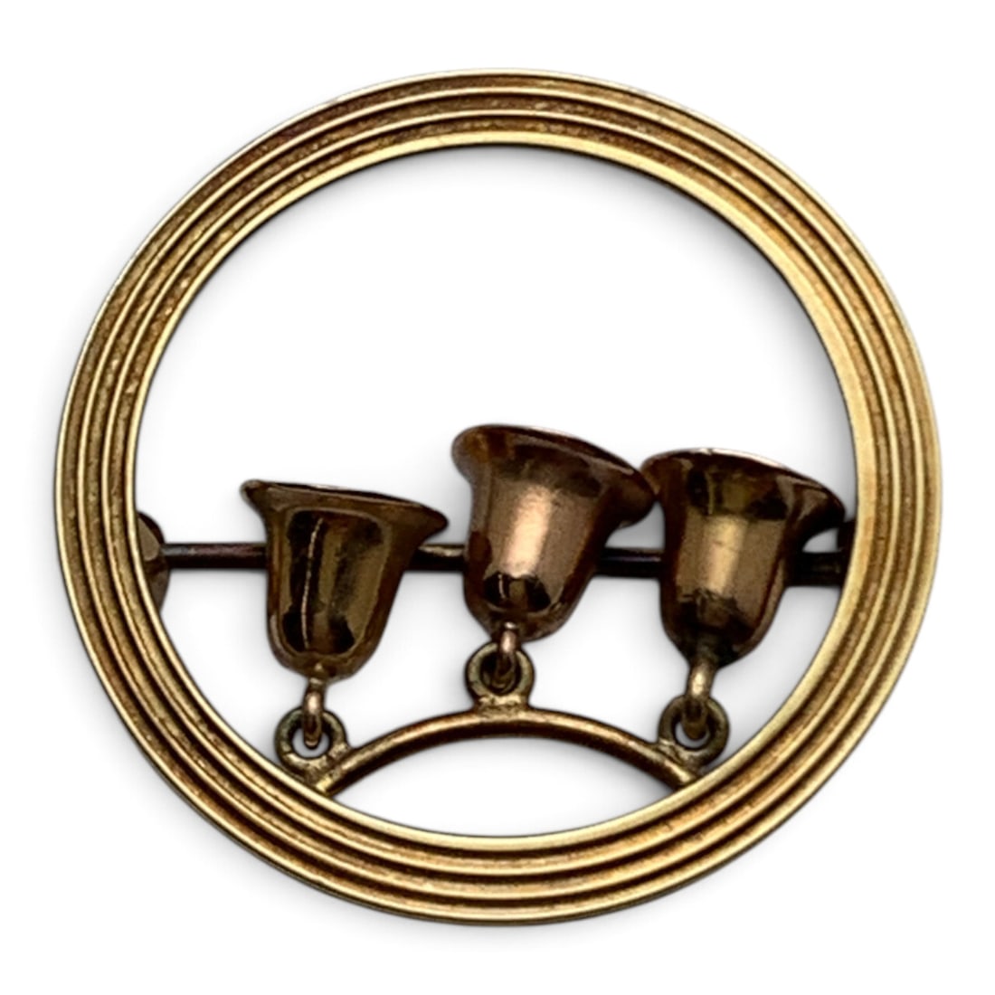 14k Yellow Gold Pin: 14k Yellow Gold Pin With Bell CharmsTests 14k - 1" Long - 2.2 Dwt