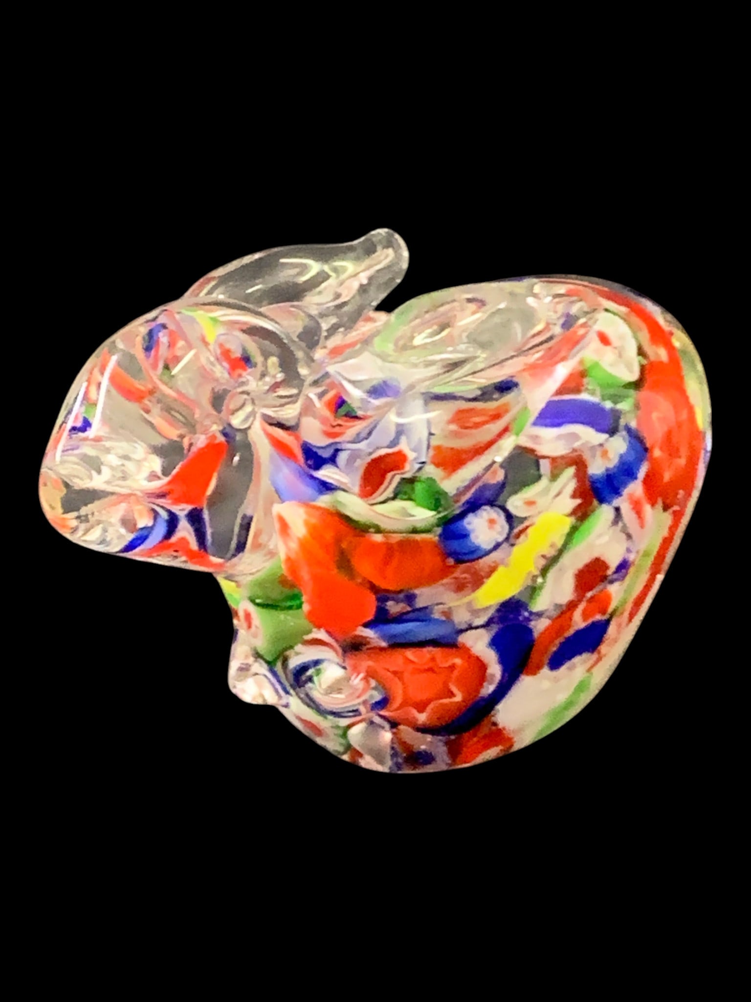 Art Glass Millefiori Elephant Sculpture: Art Glass Elephant Sculpture With A Millefiori Internal Design 3 1/2" Long