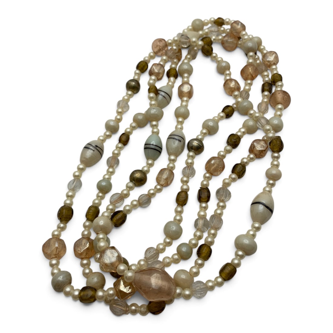 Vintage Art Glass & Faux Pearl Necklace: Vintage Art Glass Necklace Featuring Faux Pearl Beads27" Long