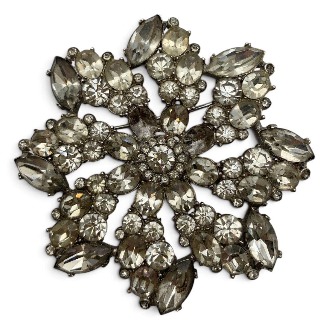 Vintage Bogoff Brooch With Clear Rhinestones: Vintage Bogoff Silver Tone Brooch Featuring Clear Rhinestones Marked: Bogoff - 3" LongMissing 5 Rhinestones