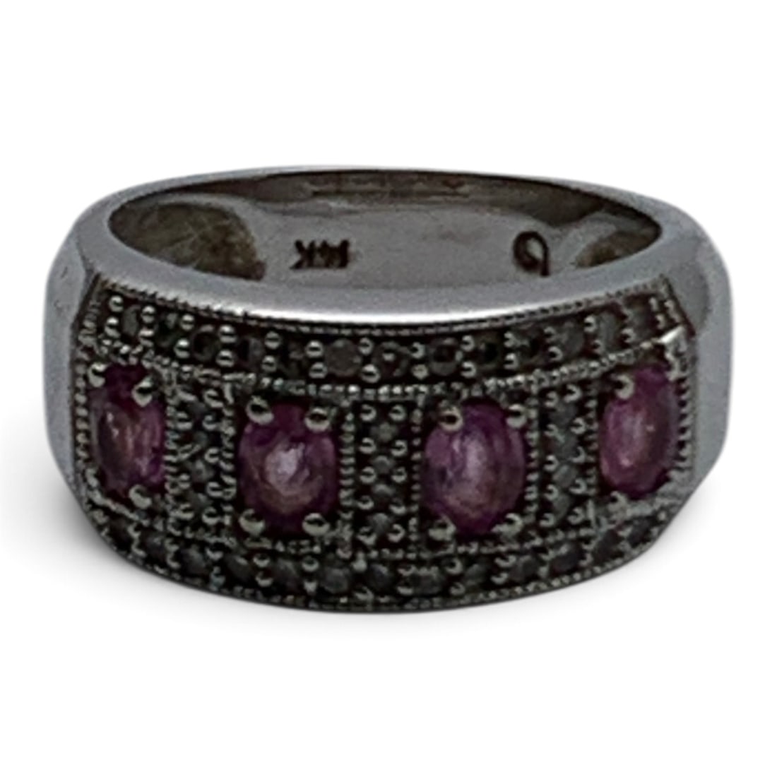 14k White Gold Diamond & Pink Topaz Ring: 14k White Gold Ring Featuring Oval Cut Pinks Topaz Gemstones & Round Cut White Diamonds Marked: 14k - Size 6.75 - 4.7 DwtGemstones Tested With Presidium Gem Tester Il - Berners Does Not Guarantee Auth