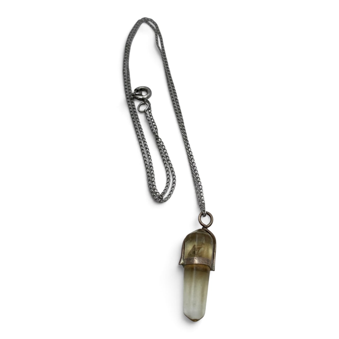 Vintage Sterling & Yellow Glass Pendant Necklace: Vintage Sterling Silver & Clear Yellow Pendant On A Silver ChainMarked: Sterling - 15" Long - 2.5 Grams