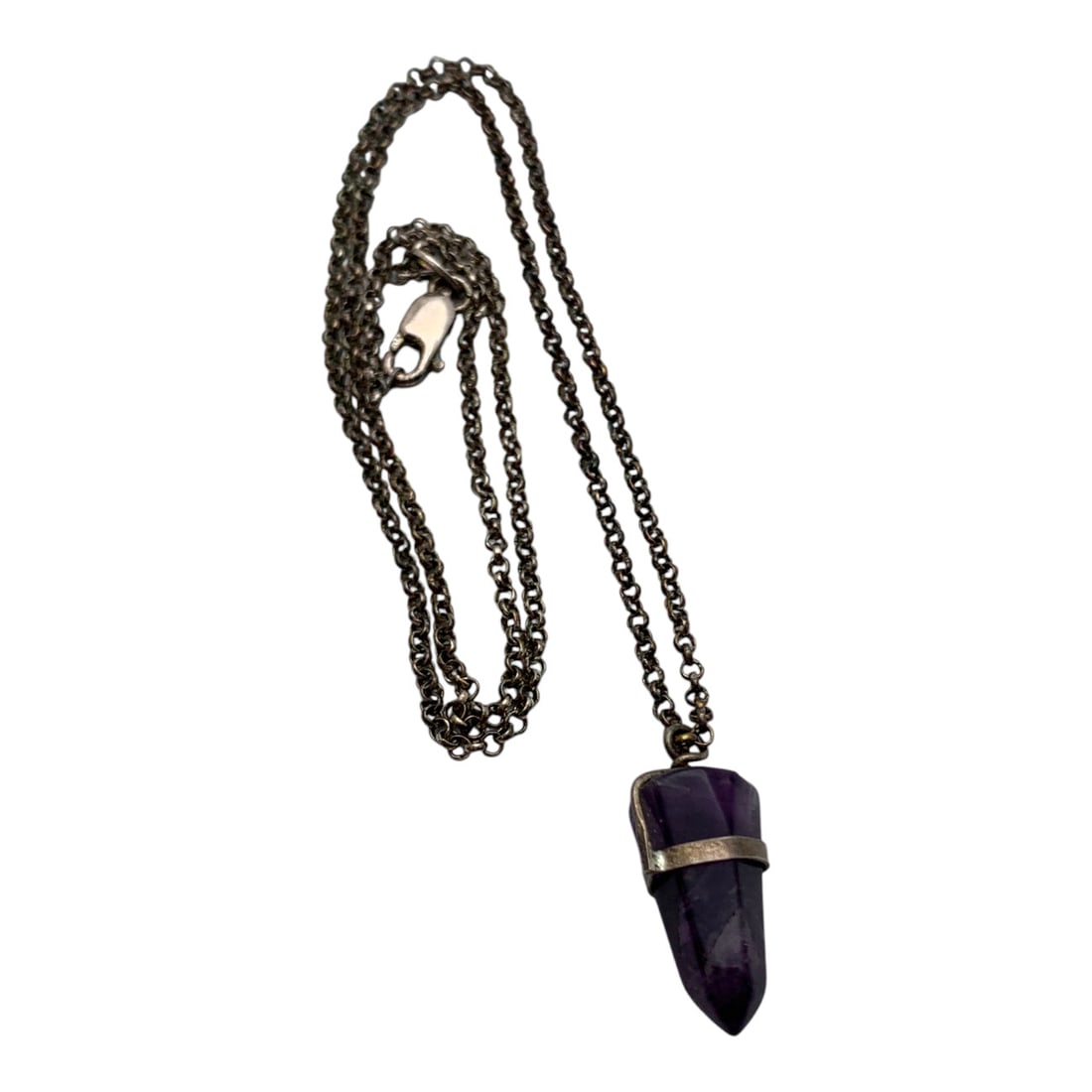 Vintage Sterling & Purple Crystal Pendant Necklace: Vintage Sterling Silver & Purple Crystal Pendant On A Silver ChainMarked: 925 - 17 1/2" Long - 5.1 Grams