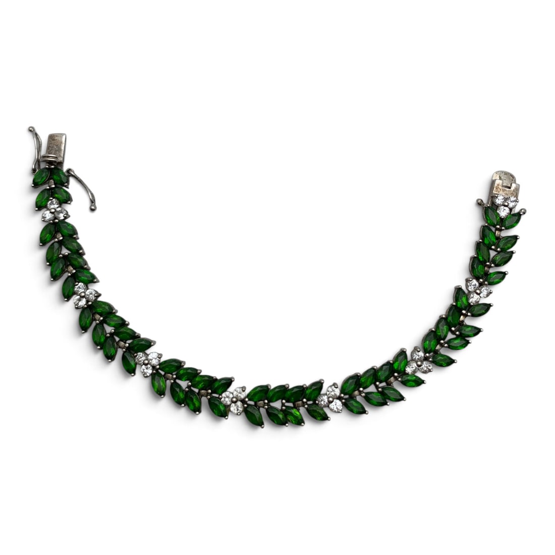 Sterling Silver Bracelet With Clear & Green Stones (1 of 4)