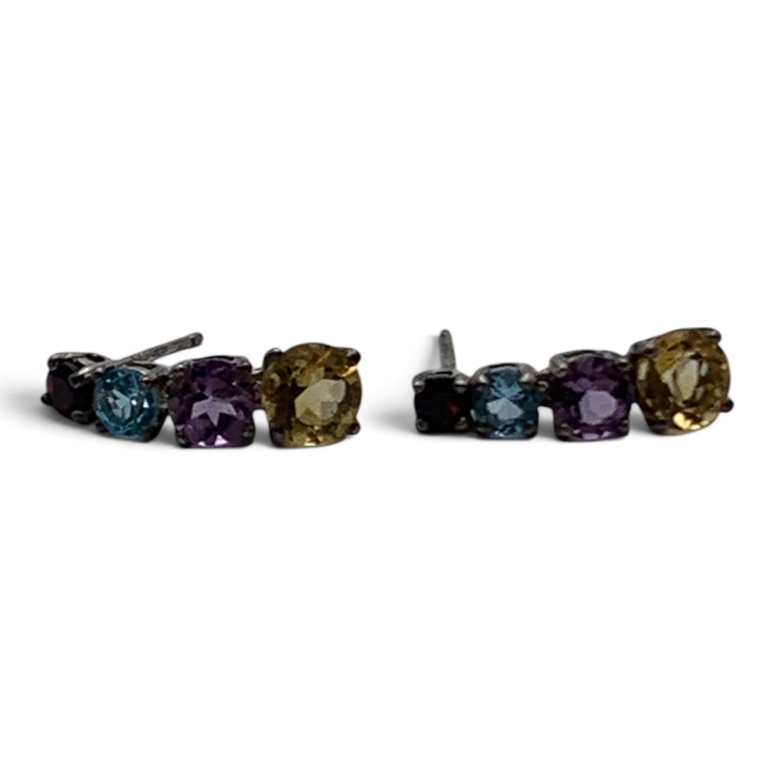 Pair Of Vintage Sterling & Colored Stone Earrings: Pair Of Vintage Sterling Silver Earrings Featuring Round Cut Colored Stones Marked: 925 - 3/4" Long - 2.6 Grams