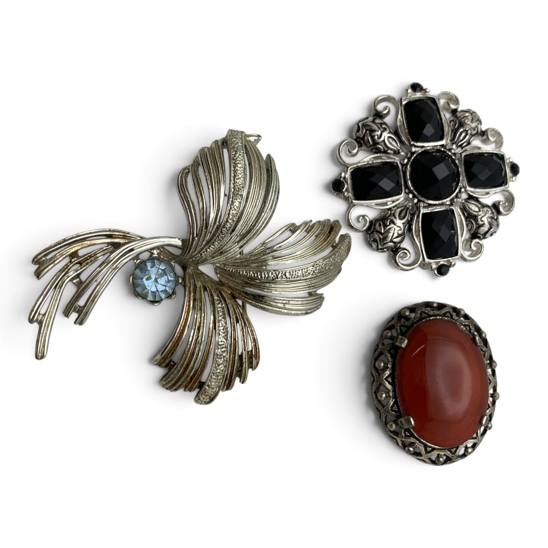 3 Vintage Silver Tone Fashion Brooches: 3 Vintage Fashion Brooches Including One Signed Emmons Brooch 1 1/2" - 2 3/4" Long"