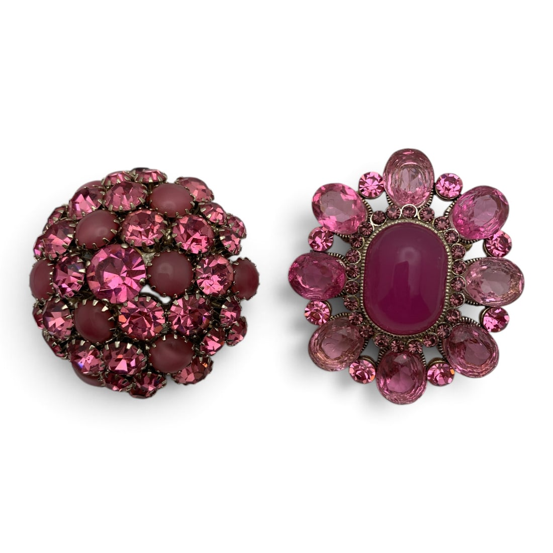 2 Vintage Silver Tone Rhinestone Fashion Brooches: 2 Vintage Silver Tone Brooches Featuring Pink Rhinestones Including One Singed Warner Approx. 2" Long