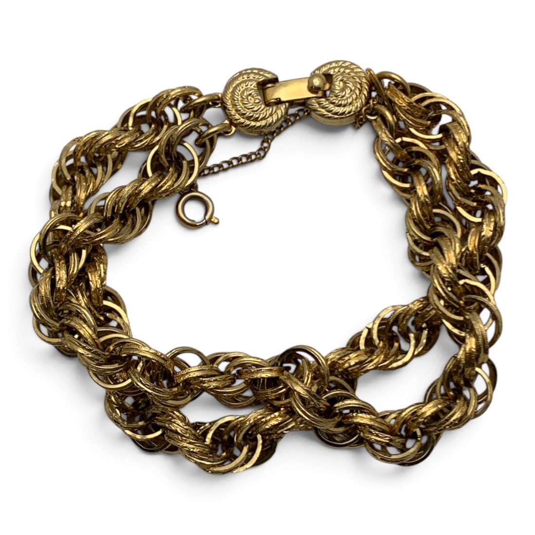 Vintage Signed Monet Gold Tone Bracelet: Vintage Signed Monet Gold Tone Two Strand Bracelet Marked: Monet - 7 5/8" Long