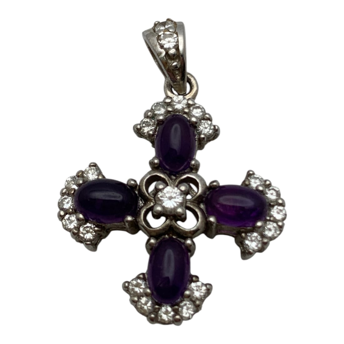 Sterling Silver Pendant W Clear & Purple Stones (1 of 2)