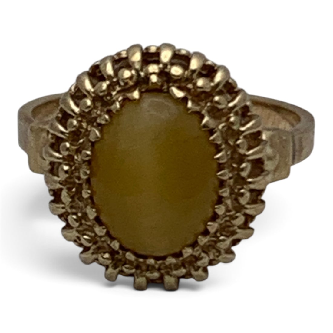 10k Yellow Gold & Yellow Stone Ring: 10k Yellow Gold Ring With An Open Work Design Featuring A Yellow Cabochon Stone Marked: 10k - Size 5.25 - 1.9 DwtGemstones Tested With Presidium Gem Tester Il - Berners Does Not Guarantee Authenticity