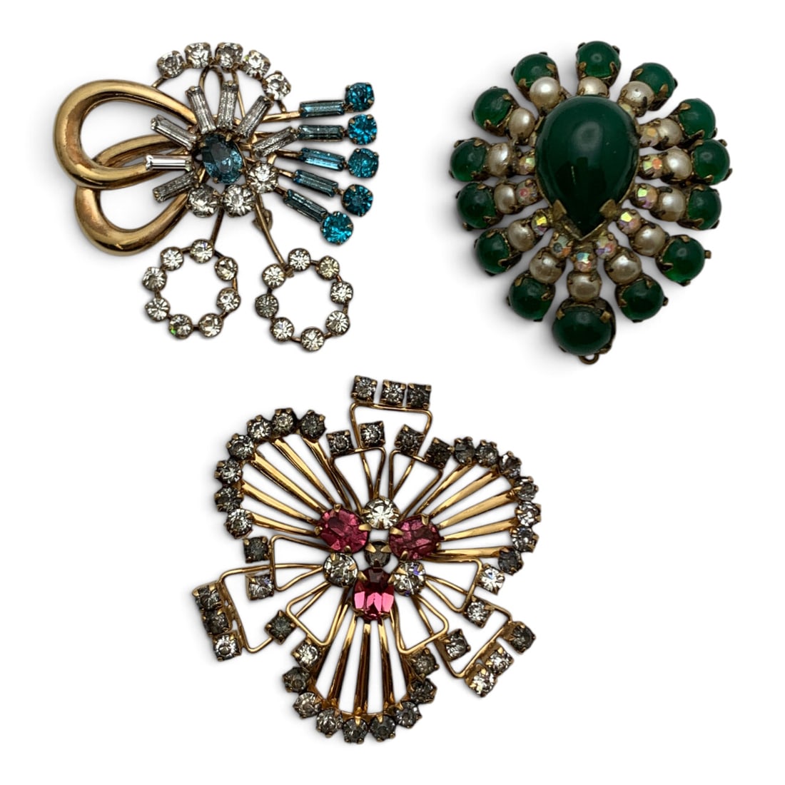 3 Vintage Fashion Brooches: 3 Vintage Fashion Brooches Including 2 Gold Filled Brooches With Rhinestones 1 5/8" - 1 3/4" Long