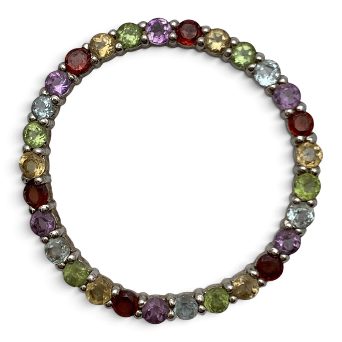 Vintage Sterling Silver Pendant W Colored Stones: Vintage Sterling Silver Circular Pendant Featuring Colored Stones Marked: 925 - 1 3/8" Long - 4.5 Grams