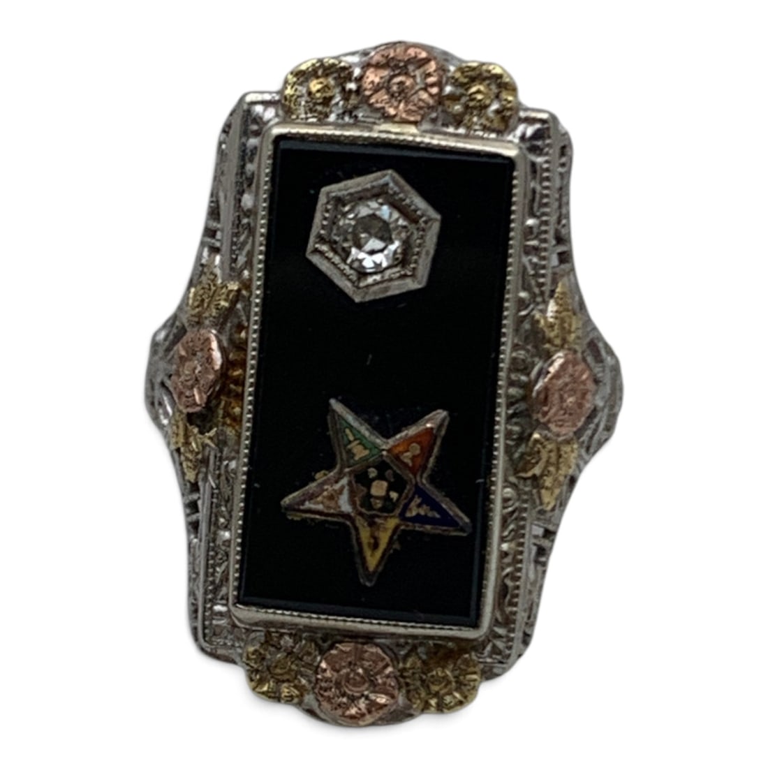 Vintage 10k White Gold Mourning Ring: Vintage 10k White Gold Mourning Ring Featuring A Round Cut White Diamond Marked: 10k - Size 3.5 - 1.9 DwtGemstones Tested With Presidium Gem Tester Il - Berners Does Not Guarantee Authenticity Of Gems